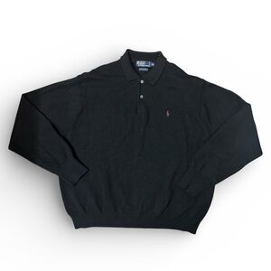 Polo Ralph Lauren Men's Black 100% Lambs Wool Knit Polo-Collar Sweater- XXL